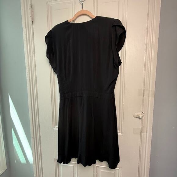 LOFT Romper Dress Womens 14 Black Solid Tie Waist Flutter Sleeve V Neck Shorts - Picture 5 of 8